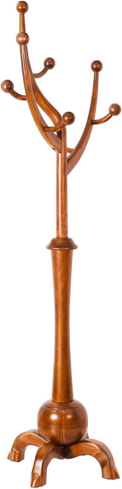Coat Rack Freestanding Wood Tree Rack with 8 Hooks, Creative Design Tree Branch-look, Coat Tree Clothes Hanger Stand with Stable Sphere Base for Entryway, Hallway, Bedroom - Load 160lbs (Light Brown)
