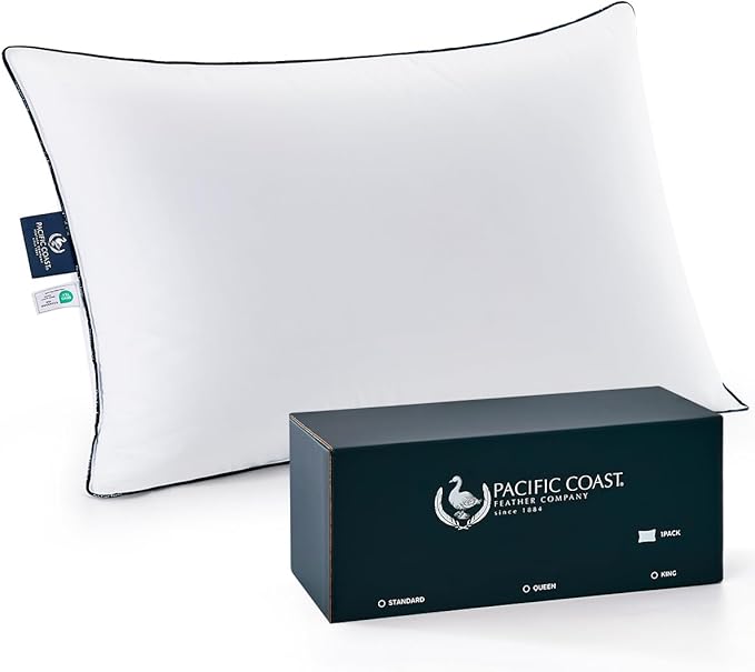 Pacific Coast White Goose Down Fiber Bed Pillow, Hotel Collection Pillow for Back, Stomach and Side Sleeper, Medium Supportive, Downproof, Standard Pillow 1 Pack