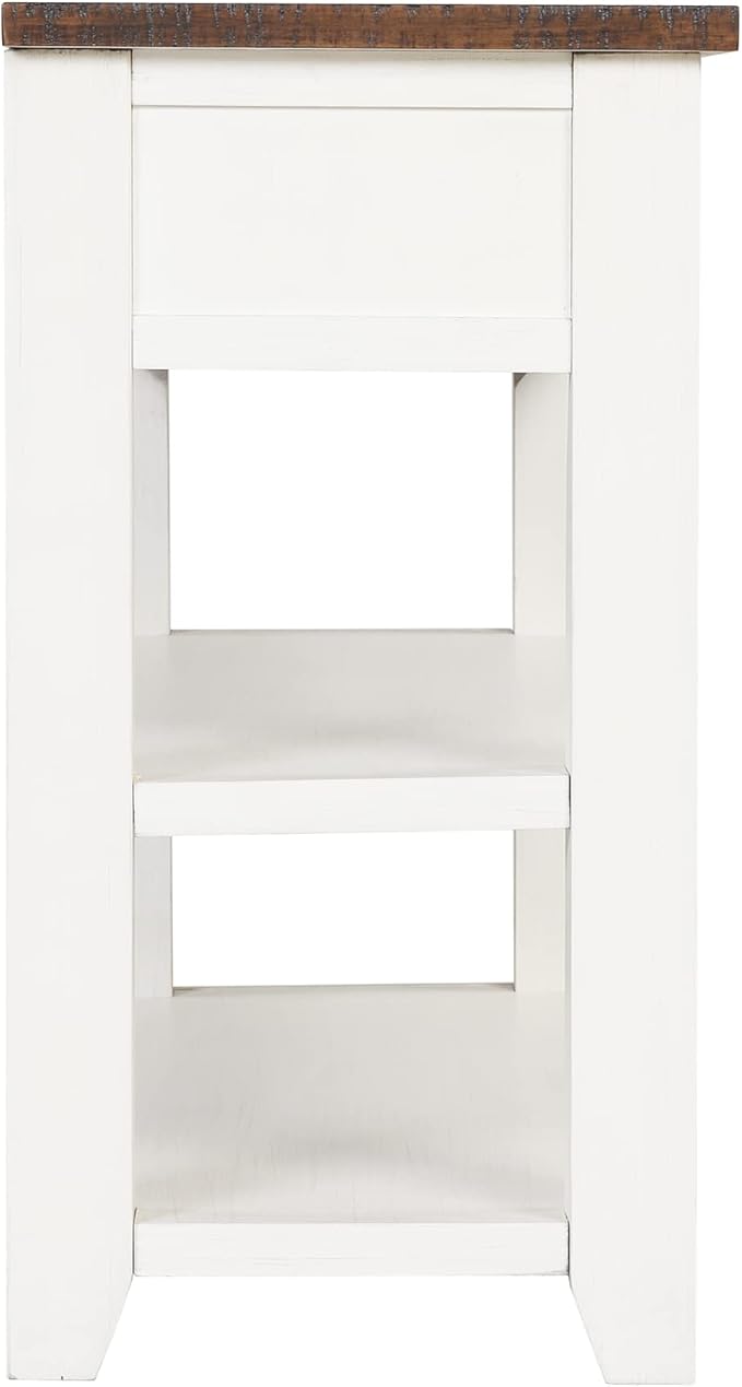 Knocbel Farmhouse Entryway Long Console Table with 3 Storage Drawers and Bottom Open Shelves, Entry Hallway Foyer Sofa Table with Handles, 29.9" H x 48.8" W x 15.8" D (Antique White and Brown)