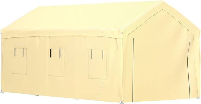 VEVOR Carport 10x20 ft Heavy Duty Canopy, Portable Garage Shelter with 8 Legs, Removable Sidewalls & Windows, Adjustable Peak Height 8.3-10 ft, Ideal for Cars, Boats, and Parties, Yellow