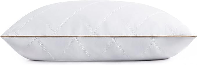 puredown® Goose Feathers and Down Pillow with Diamond Quilting with 100% Cotton Cover, Pack of 1, Queen Size