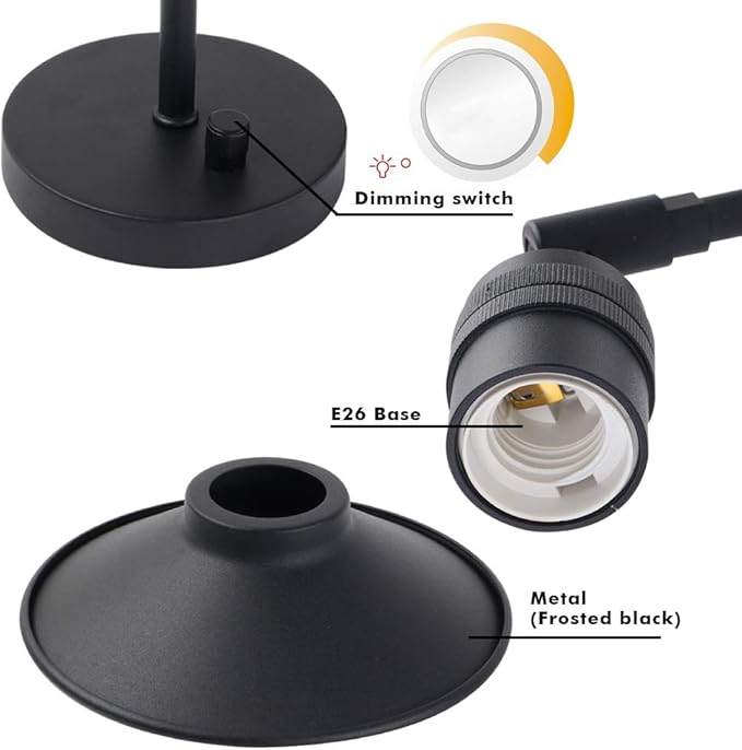 Yosoan Set of 2 Indoor Bedside Wall Sconce with On Off Switch, Hardwired Vanity Vintage Wall Mount Light Fixture, 340 Degree Angle with 7.1" Matte Black Shade Lamp for Reading Bedroom Sink(Black)