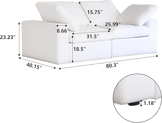 JACH Modular Cloud Sectional Couch, Love Seat Sofas, Modern Convertible Cloud Sofa, Cushion Covers Removable, Comfy Sectional Couch for Living Room Apartment (White)