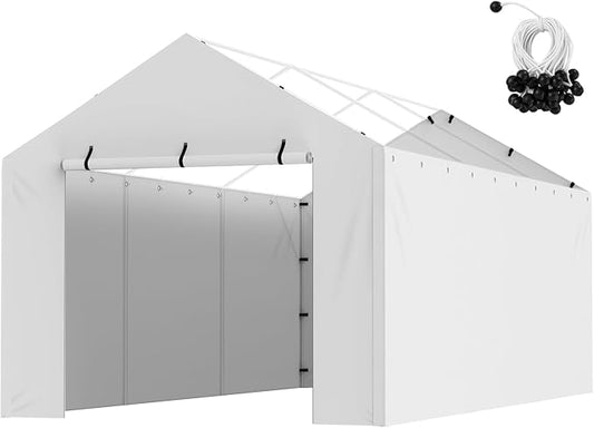 VEVOR Carport Replacement Canopy Cover Side Wall 10 x 20 ft, Garage Tent Shelter Tarp Heavy-Duty Waterproof & UV Protected, Easy Installation with Ball Bungees,White (Top and Frame Not Included)