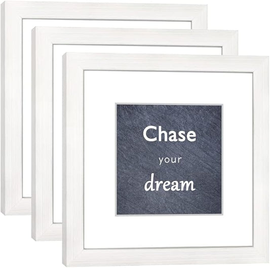 8x8 Picture Frame Set of 3 with Real Glass for Pictures 5x5 with Mat or 8x8 Without Mat,Wall Gallery or Tabletop display Photo Frames in White