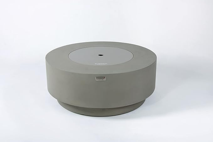 Elementi+ | Colosseo Gas Fire Pit Cast Concrete 40" Dia. Round Fire Table, Outdoor Fire Pit Electronic Ignition | Canvas Cover, Fire Glass and Burner Lid Included | Light Gray | Propane Gas