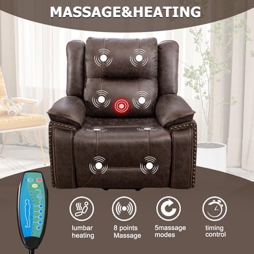 Phoenix Home Dual Motor Power Lift Chair for Elderly, Lift Chairs with Massage and Heat, Faux Leather Electric Chairs for Adults, Recliner Chair with USB, 2 Concealed Cup Holders, Smoke Gray