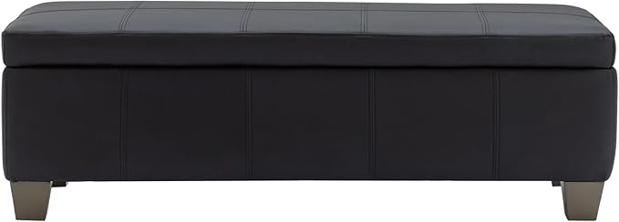 51 Inch Black Faux Leather Ottoman with Storage, Rectangular Extra Long Bench, End of Bed Bench with Large Storage for Bedroom, Living Room