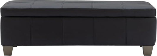 51 Inch Black Faux Leather Ottoman with Storage, Rectangular Extra Long Bench, End of Bed Bench with Large Storage for Bedroom, Living Room