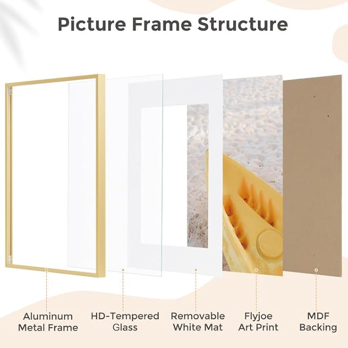 A4 Picture Frame Gold - High-End Metal 8.3 x 11.7 Frame Aluminum Frame for Wall, Photo Frame with Mat for A5, 8.25 x 11.75 Poster Frame, Certificate Frame with Glass, Wall Kit, Gold