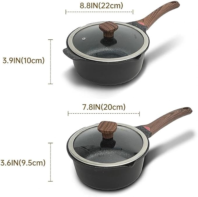 Vinchef New Nonstick Sauce Pot Set with Lids, 3QT Saucepan & 4QT Saucepot,Dishwasher Safe,Induction Compatible, Scratch/Stain Resistant, Stay-Cool Handles, PFAS-Free, Black
