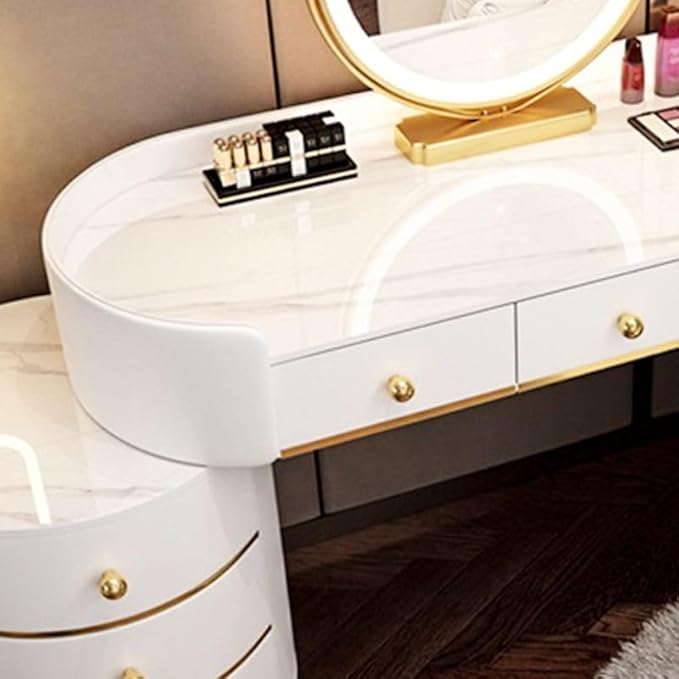 KWOKING Contemporary Make-up Vanity with Slate Stone Top & Storage Drawers Bedroom Dressing Table Storage Cabinet Integrated Table White - Makeup Vanity & Mirror 39" L x 16" W x 31" H