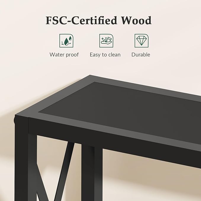 Console Table Narrow Long, Behind Couch Table with Oulets & USB Ports, Industrial Long Skinny Stand for Entryway,Hallway, Living Room, Bedroom Black, 7.9" D x 70" W x 24.8" H