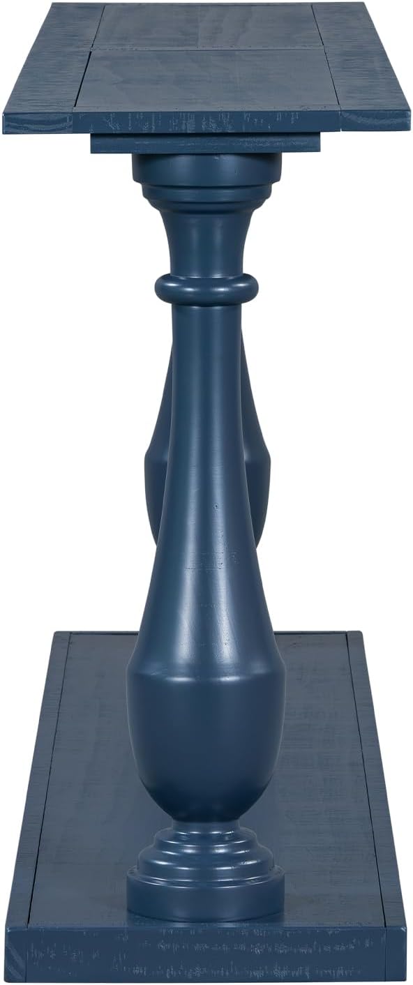 63 Inch Console Table with 2 Vase-Leg, Vintage Wood Grain Sofa Table Behind Couch, Narrow Entryway Accent Table for Living Room, Entrance, Hallway, Foyer, Bedroom, Apartments, Blue