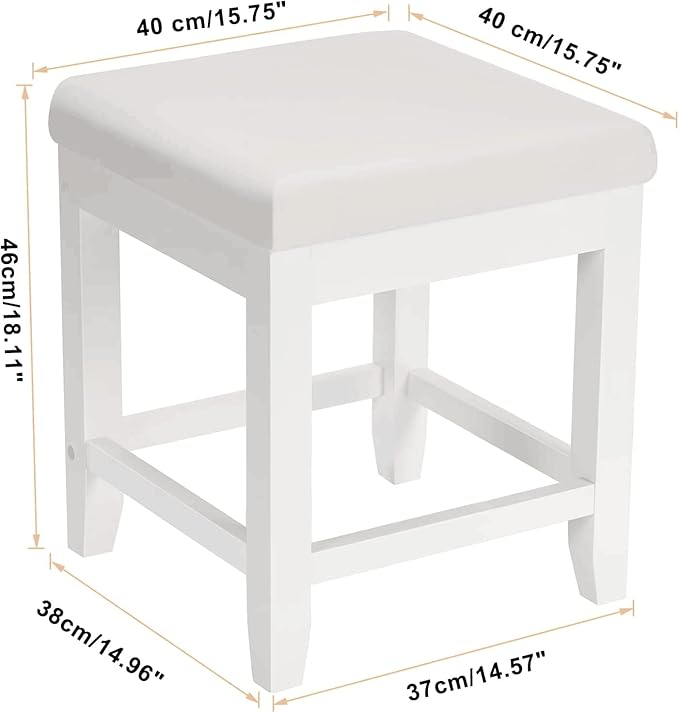 BEWISHOME Vanity Stool, Bedroom Vanity Chair with Upholstered Seat, Desk Stool, Soft Cushioned Piano Stool, Square 18” Height Makeup Bench, Piano Bench Vanity Bench Capacity 300lb White FSD06W