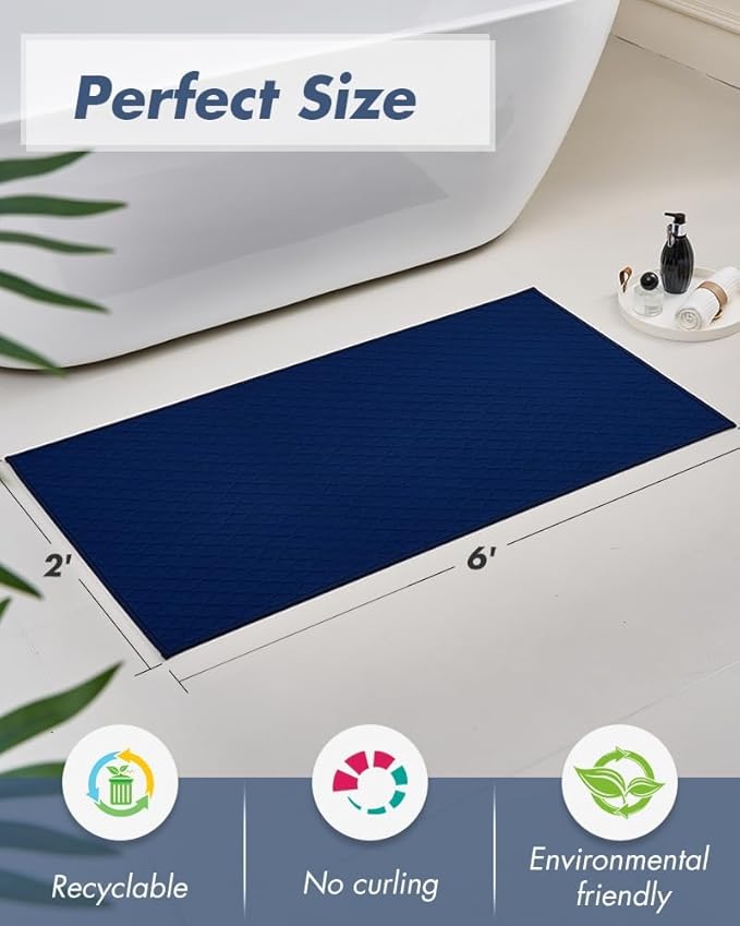 AMOAMI Bath-Mat, Ultra Thin Bathroom Mat Runner Rugs, Rubber Backed Non Slip Absorbent Bath Rug for Bathroom Floor, Shower, Sink 24" x 70" Blue