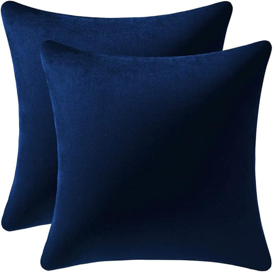 DEZENE Couch Pillow Cases 20x20 Navy: 2 Pack Cozy Soft Velvet Square Throw Pillow Covers for Farmhouse Home Decor