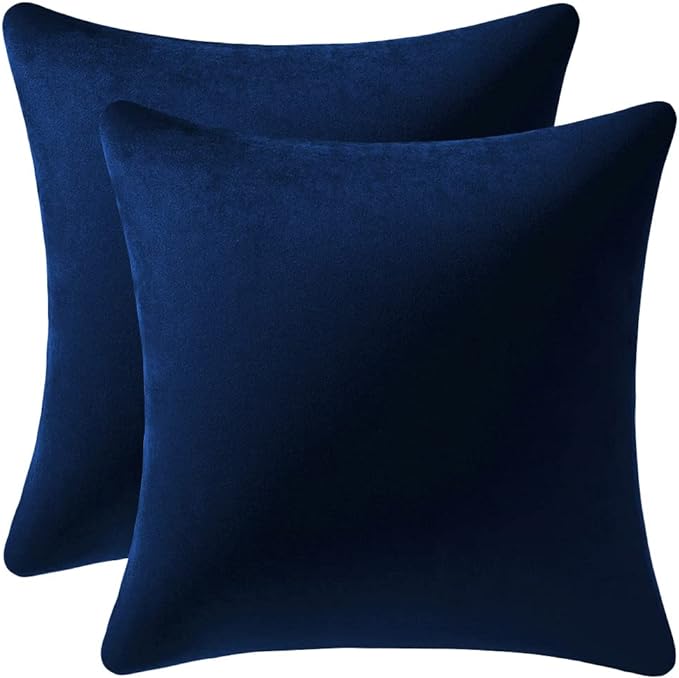 DEZENE Couch Pillow Cases 16x16 Navy: 2 Pack Cozy Soft Velvet Square Throw Pillow Covers for Farmhouse Home Decor