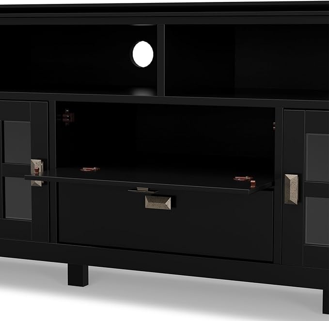 SIMPLIHOME Artisan SOLID WOOD 72 Inch Wide Transitional TV Media Stand in Black for TVs up to 80 Inches, For the Living Room and Entertainment Center