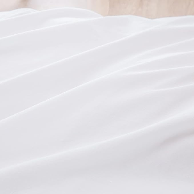 BESTOUCH Duvet Cover Set 100% Washed Cotton Linen Feel Super Soft Comfortable Chic Lightweight 3 PCs Home Bedding Set Solid Bright White Super Queen