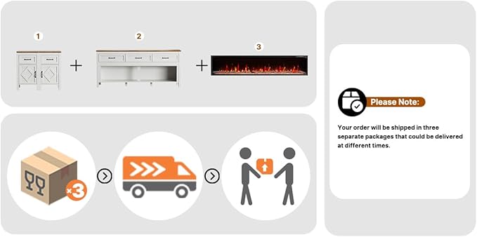 Modern TV Stand with Fireplace for TVs Up to 100 Inch,Entertainment Center with 60" Electric Fireplace,98" TV Console with Storage Cabinet Drawers for Living Room(Off White)