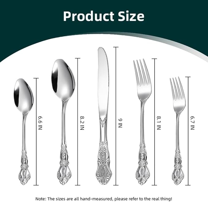 40-Piece Stainless Steel Flatware Set, Silver Silverware Set Service for 8, Cutlery Utensils Set