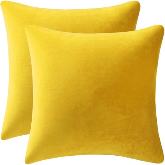 DEZENE Couch Pillow Covers 18x18 Yellow: 2 Pack Cozy Soft Velvet Square Throw Pillow Cases for Farmhouse Home Decor