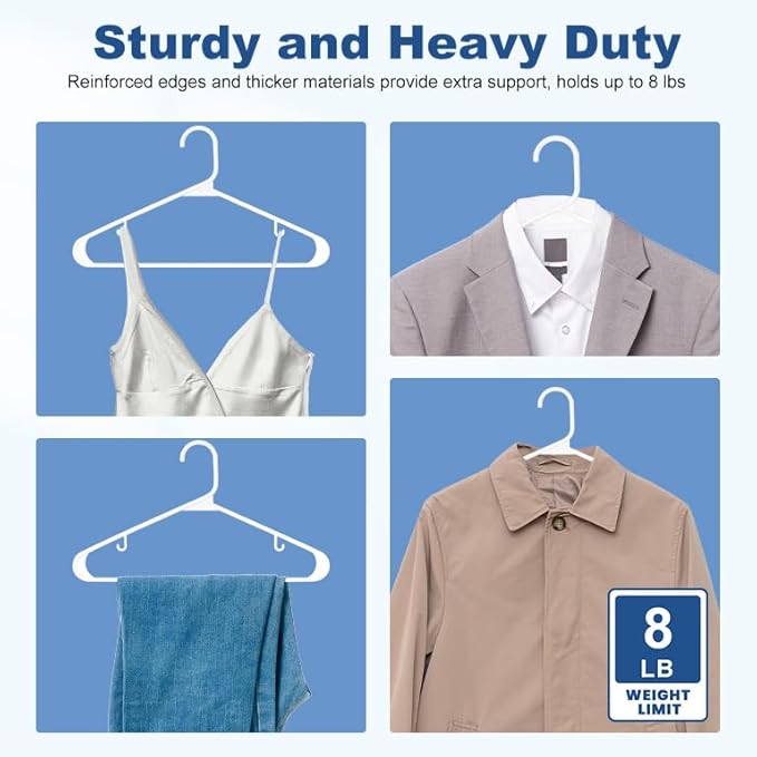 HOUSE DAY 500 Pack Plastic Clothes Hangers, Commercial Bulk Shipment for Business, Sturdy Durable Lightweight Hangers White Ideal for Retail Dry Cleaners Warehouses, Save Cost & Warehouse Space