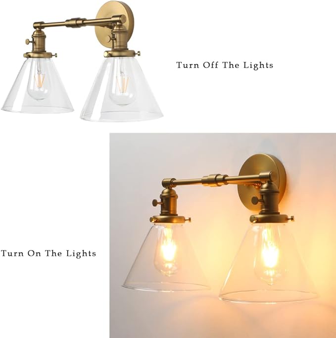 Phansthy Double Sconce Antique Industrial Wall Sconce Light with Dual 7.3 Inch Cone Canopy(Antique)