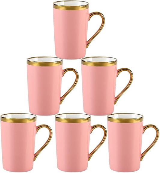 Coffee Mugs,12OZ Ceramic Coffee Mugs Set of 6,Cups with Large Handles for Men Women, Porcelain Big Mug for Tea Latte, Housewarming Wedding Gifts(pink and gold)