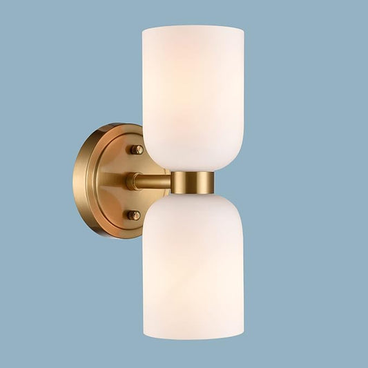 CLAXY Modern Gold Bathroom Vanity Milky Glass Wall Sconce Bathroom Light Fixtures with 2-Light Dimmable