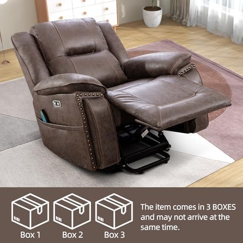 Phoenix Home Dual Motor Power Lift Chair for Elderly, Lift Chairs with Massage and Heat, Faux Leather Electric Chairs for Adults, Recliner Chair with USB, 2 Concealed Cup Holders, Smoke Gray