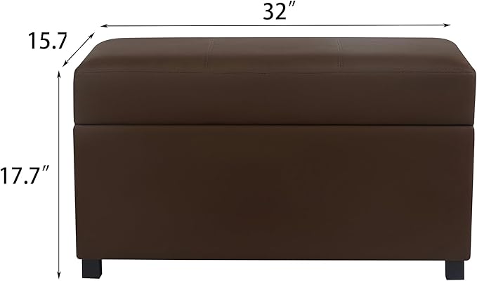 Asense Storage Ottoman Bench –32 Inch Stylish Compact Design with Storage, Extra Seating & Modern Leather Appeal for Living Room, Bedroom， Entryway， Espresso Brown