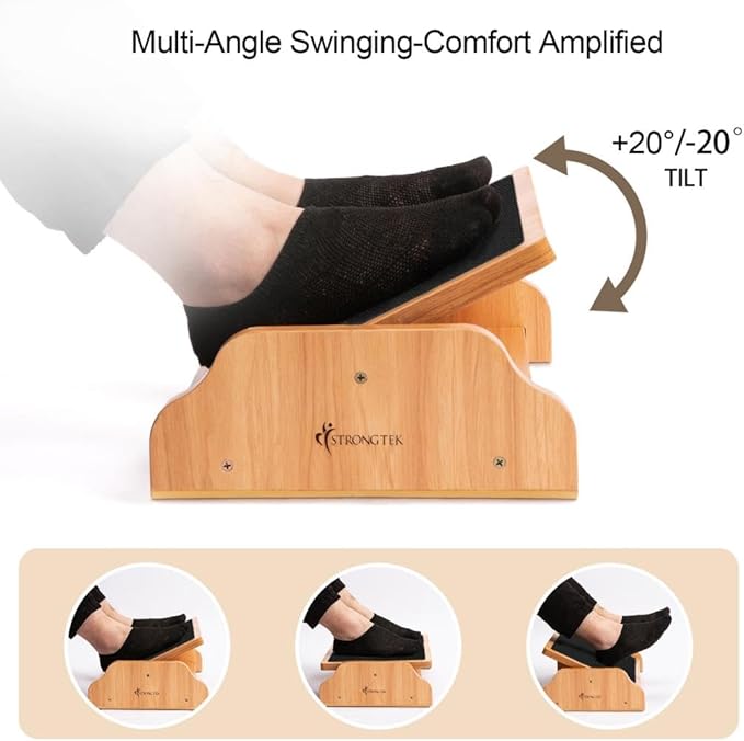 StrongTek Ergonomic Rocking Foot Rest for Under Desk, Adjustable Foot Stool with Non-Slip Surface, Three Positions for Comfort & Stability, Enhances Posture & Circulation, Ideal for Office & Home Use