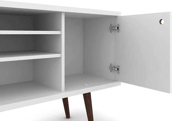 Manhattan Comfort Liberty Mid Century Modern TV Stand for Televisions up to 50 Inches, Bedroom and Living Room Entertainment Center with Storage, Shelves, and Cabinet, 53" Wide, White