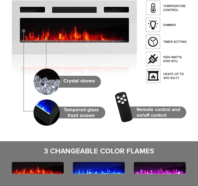 Pafos WH-EF Fireplace TV Stand for TVs up to 80", Modern Matte 71" Entertainment Center, Electric Fireplace TV Media Console with Storage Cabinets