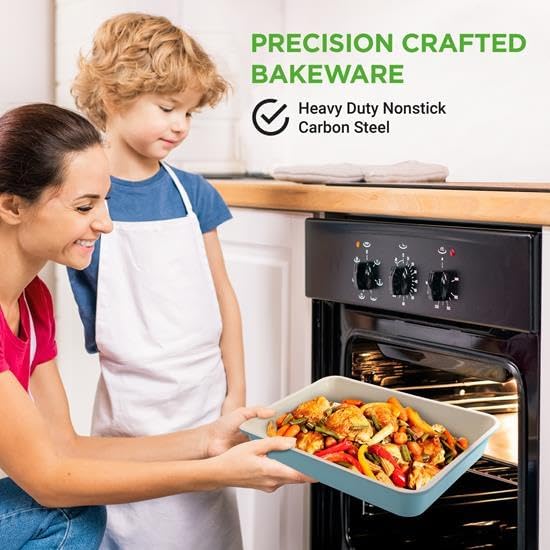 NutriChef 6-Piece Baking Pan Set, Carbon Steel Bakeware with Premium Ceramic Nonstick Coating, Includes 12-Cup Muffin Pan, Cake & Loaf Pan, Wide Bake Pan, & Cookie Sheet - Turquoise