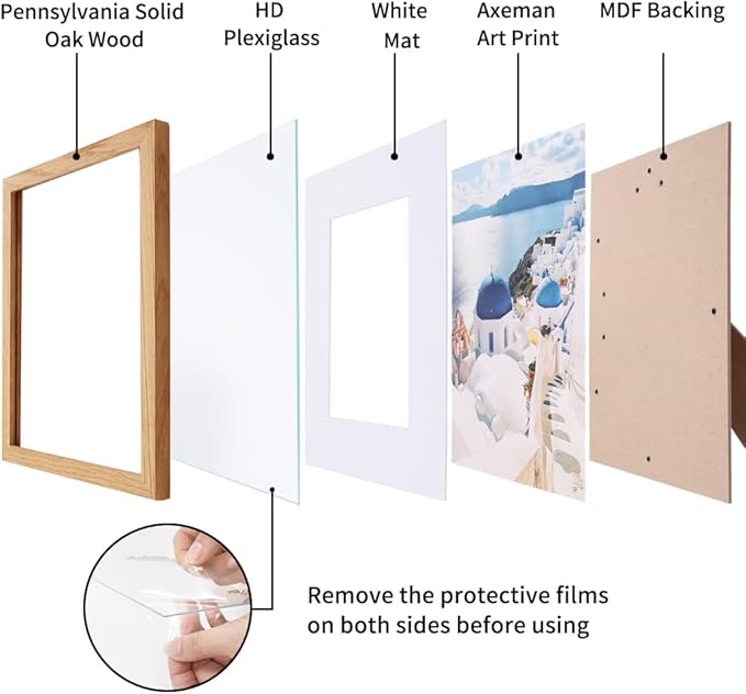 Axeman Diploma Frame For 8.5x11 Certificate Document | Solid Oak Wood 8.5 By 11 Picture With Mat For 6x8 | 8 1/2 x 11 Certificate Frame | Plexiglass And Hanging Hardware Included | Natural, 3 PCs