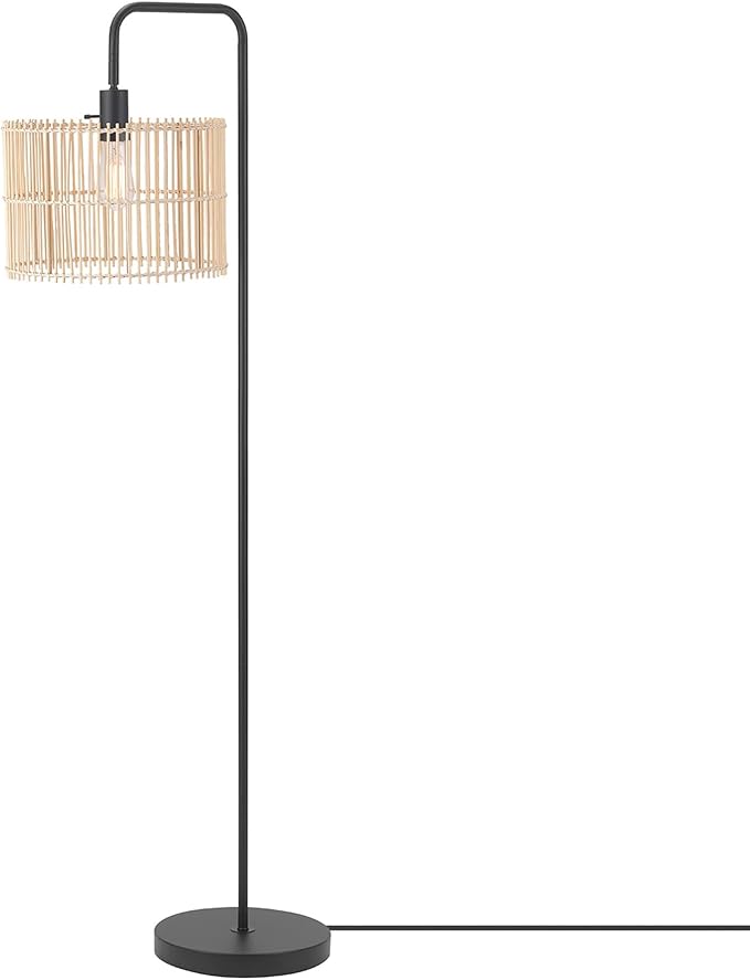 GLOBE Electric Barden 58" Floor Lamp, Matte Black, Bamboo Shade, On/Off Rotary Switch on Socket