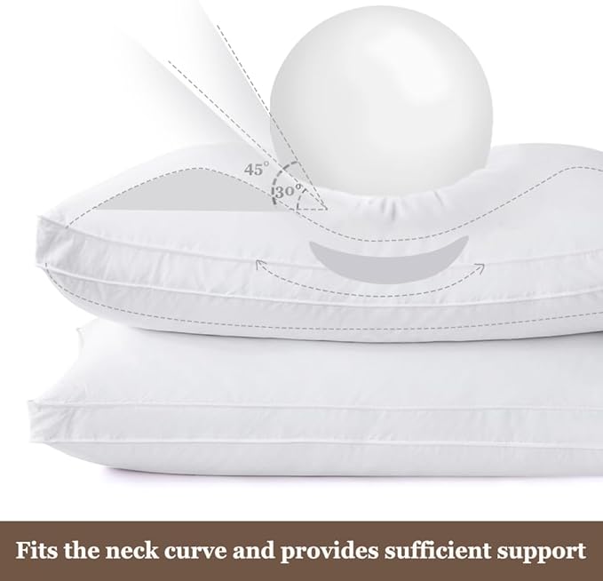 Goose Feathers Down Pillows, Pillows King Size Set of 2, 100% Cotton Cover,Gusseted Hotel Collection Bed Pillow for Back, Stomach or Side Sleepers