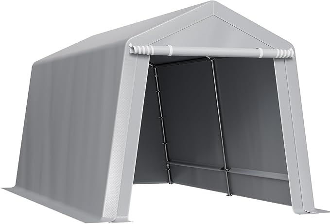 VEVOR Outdoor Storage Shed, 8 x 14 ft Portable Storage Tent with Roll-up Door & Vents, Waterproof Canopy Shed Shelter, Heavy Duty Frame, Patio Garage Carport for Motorcycle, Lawn Mower, Bike, Grey