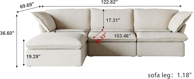 JACH L Shape Modular Couches, Deep Couch Sectional Couch with Chaise Ottoman, Modern Comfy Cloud Sectional Sofas, Cushion Covers Removable, Two Corners and A Middle Sofa for Living Room (Beige)