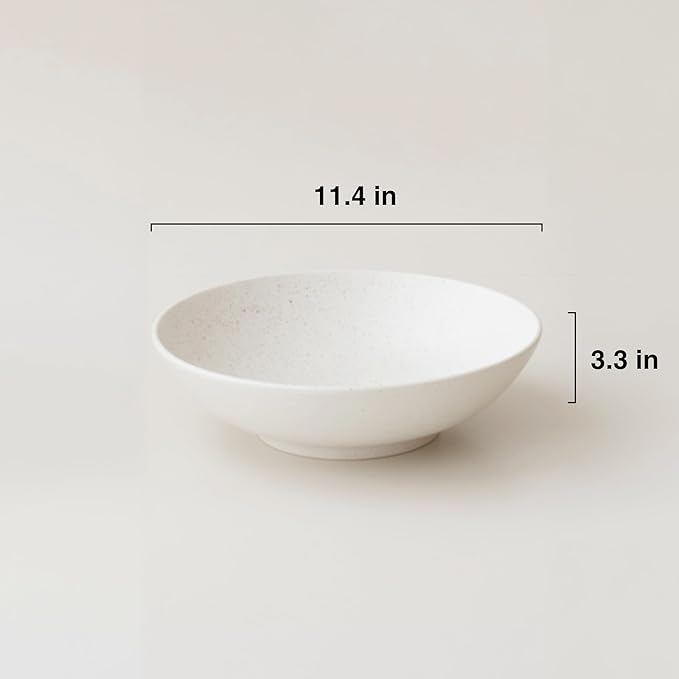 WENSHUO Large Salad Bowl, Ceramic Stoneware with Reactive Glaze, Serving & Mixing, 2Qt (Ink Spot Brown) (Nacre White)