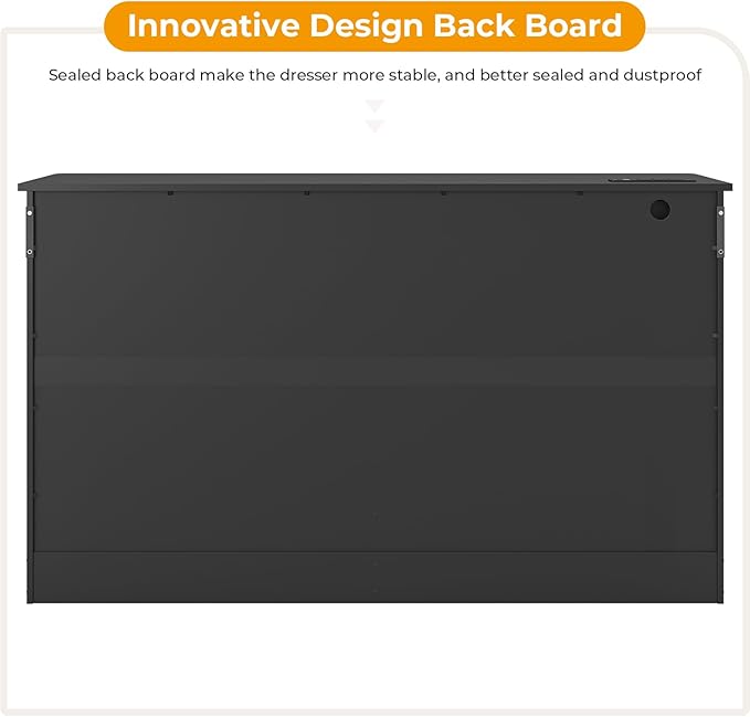 Hasuit 8 Drawer Dresser for Bedroom, Large Chest of Drawers with Charging Station, 55.1'' Wide Storage Clothes Closet Organizer, Long Dresser TV Stand for Living Room, Black