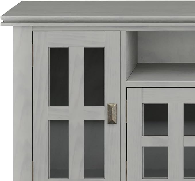 SIMPLIHOME Artisan SOLID WOOD 72 Inch Wide Contemporary TV Media Stand in Fog Grey for TVs up to 80 Inches, For the Living Room and Entertainment Center