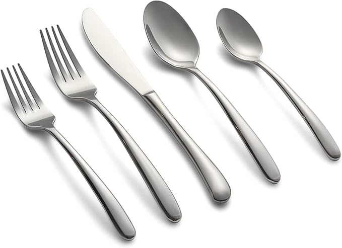 Cambridge Silversmiths Jude Mirror 45 Piece Flatware Set, Service for Eight, silver