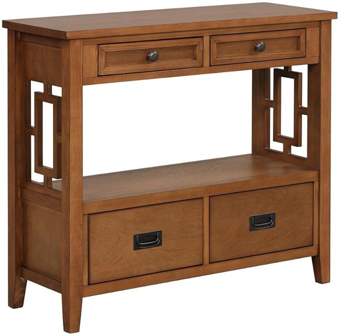 36 Inch Country Farmhouse Console Table with 4 Drawers and 1 Storage Shelf Pine Wood Suitable for Entryway Entrance Living Room Bedroom Hallway Kitchen (Brown)