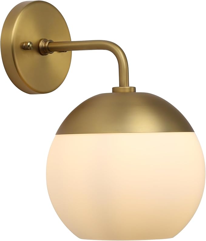 Modern Glass Wall Sconce with Frosted Globe Lampshade, Metal Base Industrial Wall Light Fixture, Indoor Wall Mounted Lamp for Vanity Bathroom Bedroom Living Room