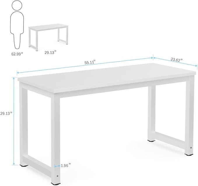 Tribesigns Computer Desk, 55 inch Large Office Desk Computer Table Study Writing Desk for Home Office, White + White Leg