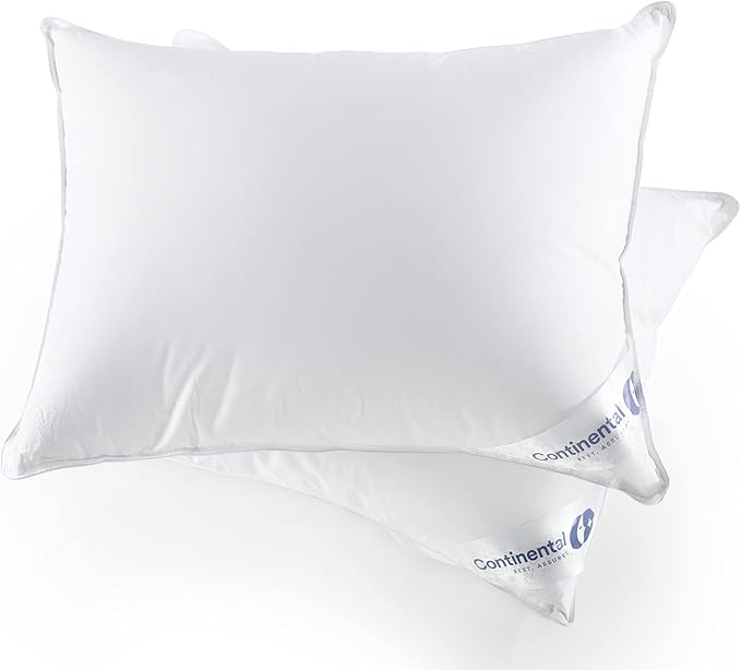 Continental Bedding | Serenity Goose Down Pillow | 700 Fill Power Hungarian White Down | 400TC Cotton Damask Shell | Made in USA | Medium, Queen (Pack of 2), 2 Count